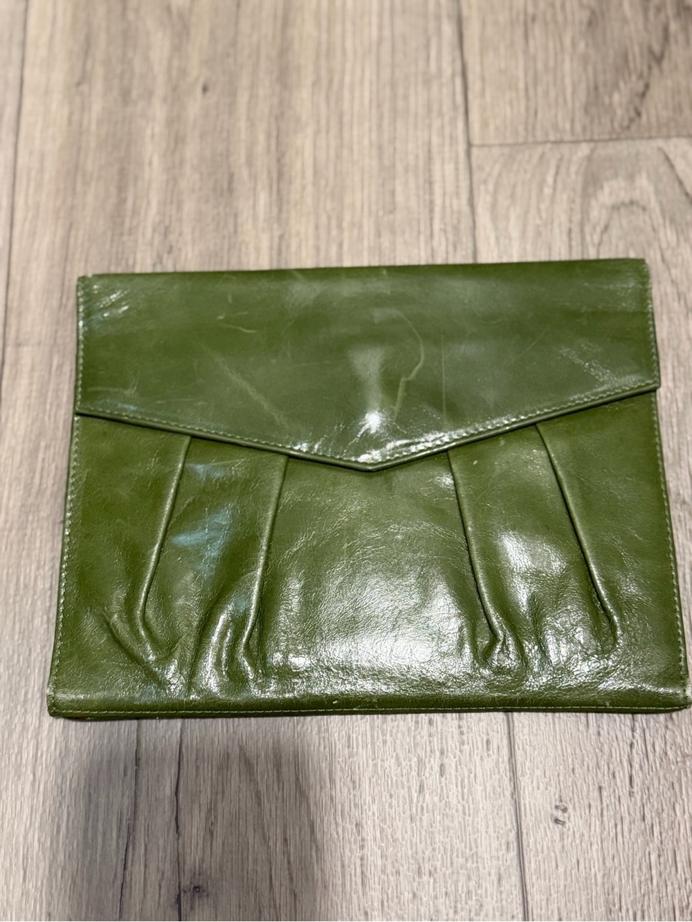 Vintage Green Leather Envelope Clutch